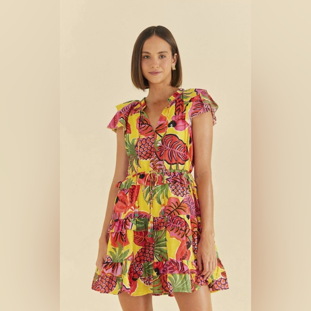 Farm Rio Yellow Fruit Dream Ruffle Mini dress